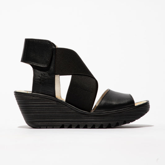 Fly London Yuba Sandal Mousse Black - Imeldas Shoes Norwich