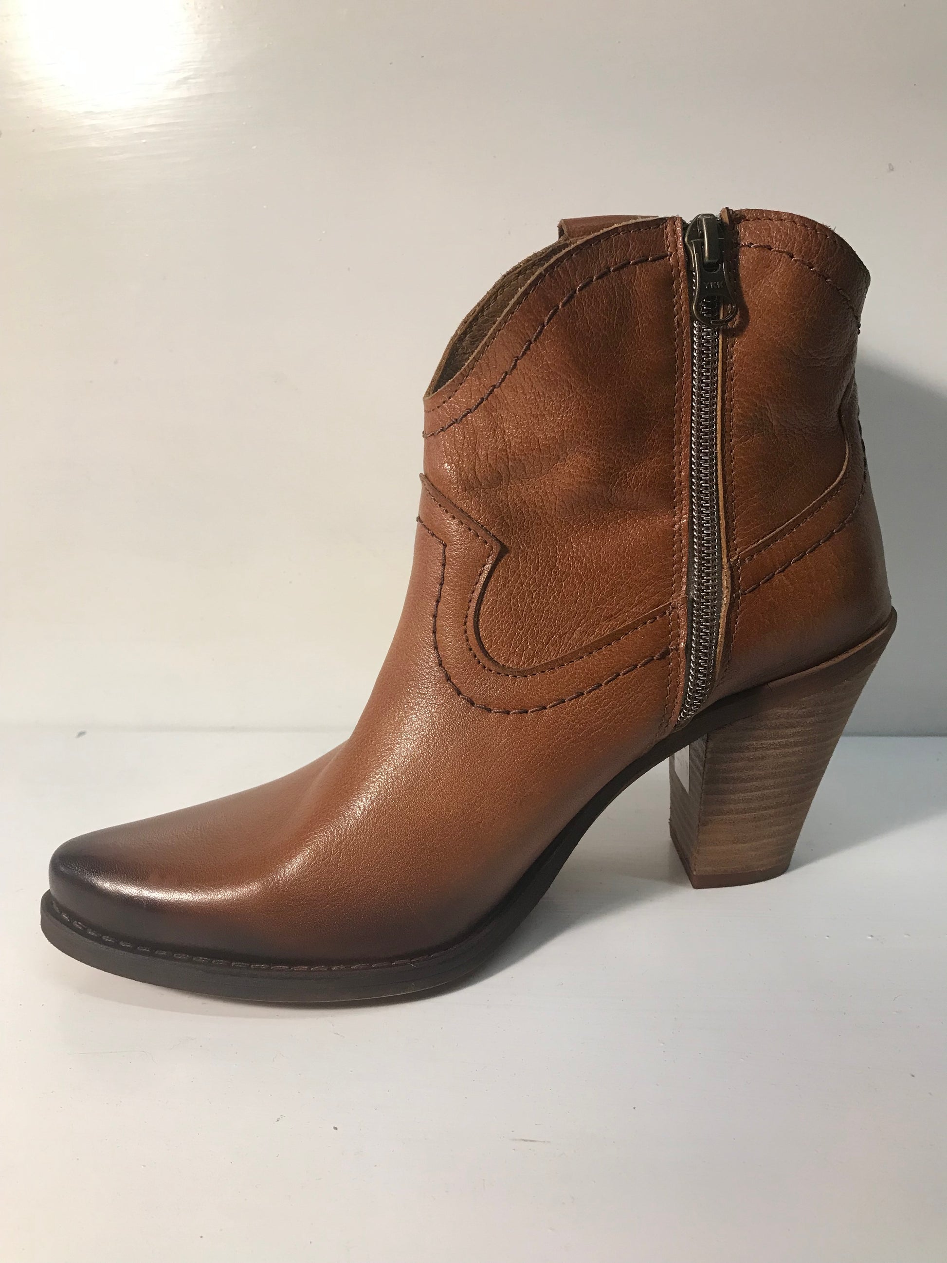 Felmini 8096 Congac leather heeled short cowboy boot - Imeldas Shoes Norwich