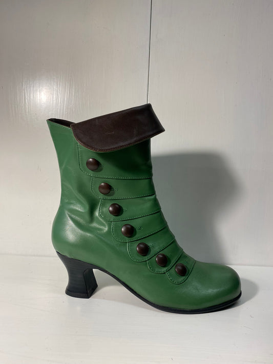 Vladi 1222 green mid zip boot brown button and trim - Imeldas Shoes Norwich