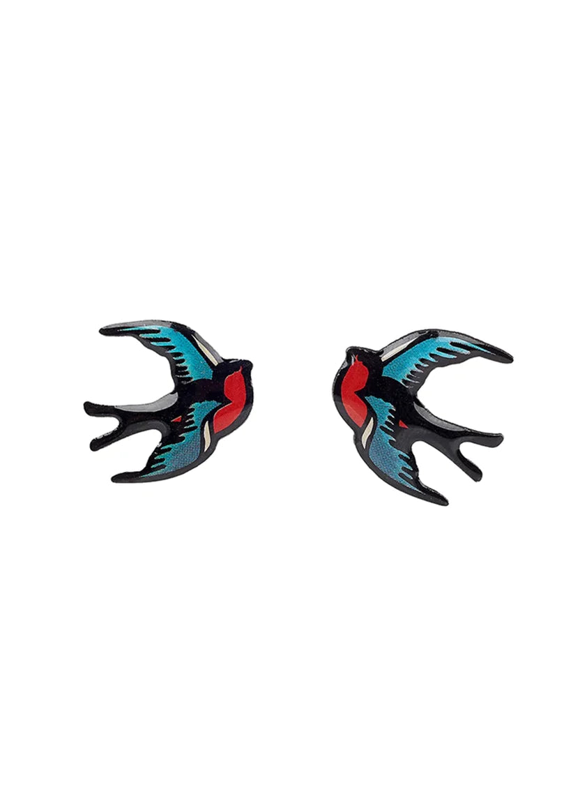 Swallow enamel earrings