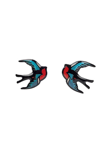 Swallow enamel earrings
