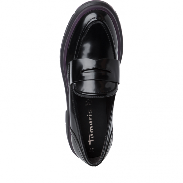 Tamaris 1-24702 slip on black brush loafer - Imeldas Shoes Norwich