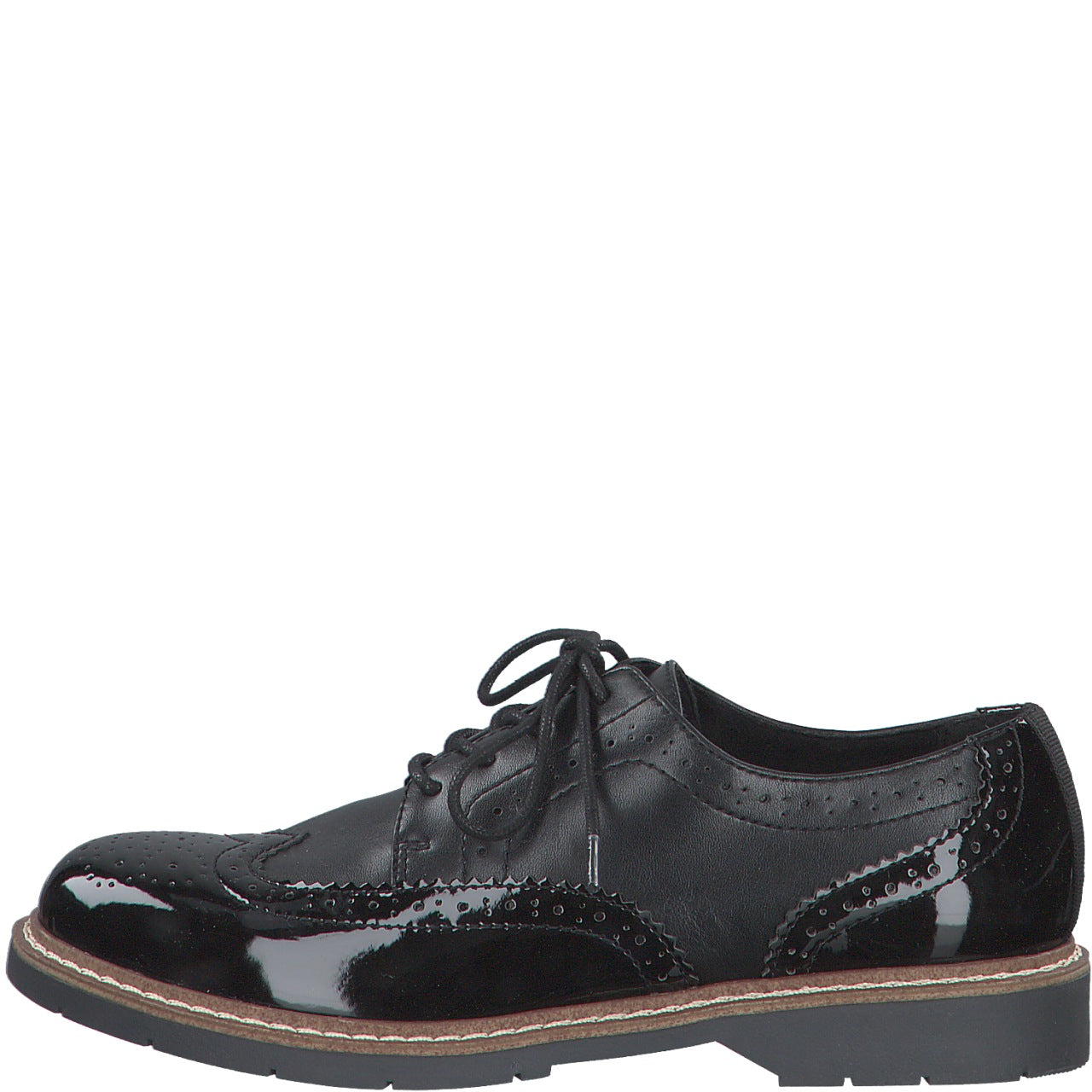 S Oliver Womens Shoe 23604 Black brogue - Imeldas Shoes Norwich