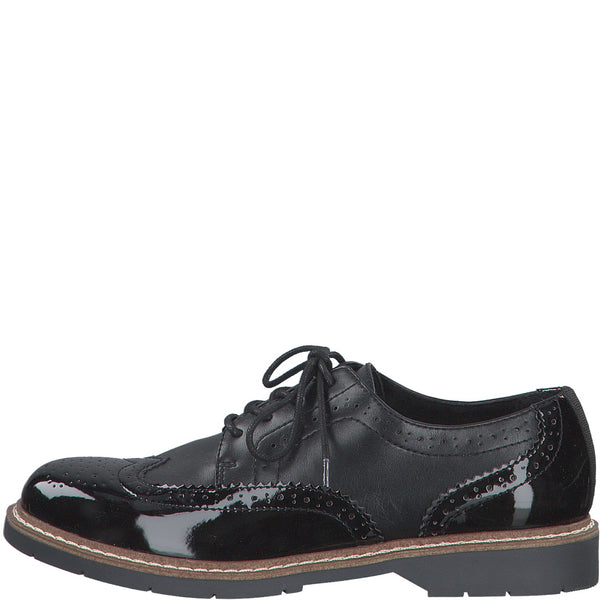 S Oliver Womens Shoe 23604 Black brogue - Imeldas Shoes Norwich