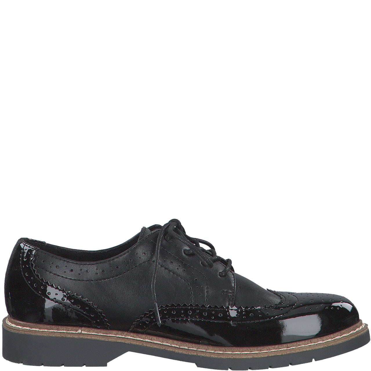 S Oliver Womens Shoe 23604 Black brogue - Imeldas Shoes Norwich