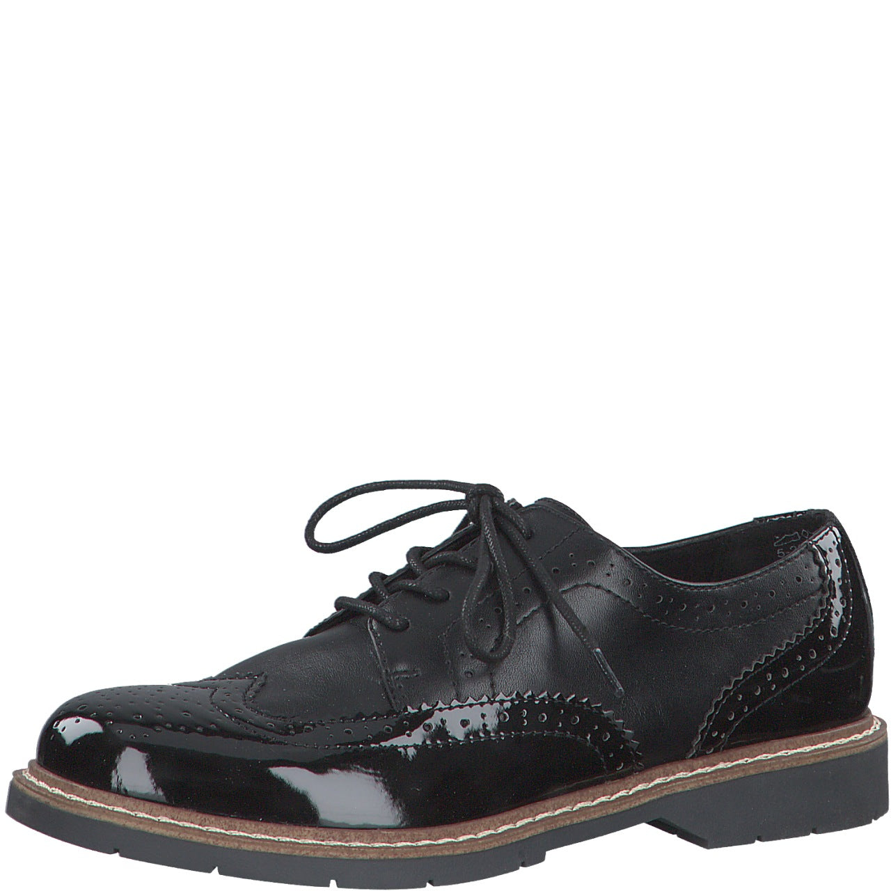 S Oliver Womens Shoe 23604 Black brogue - Imeldas Shoes Norwich