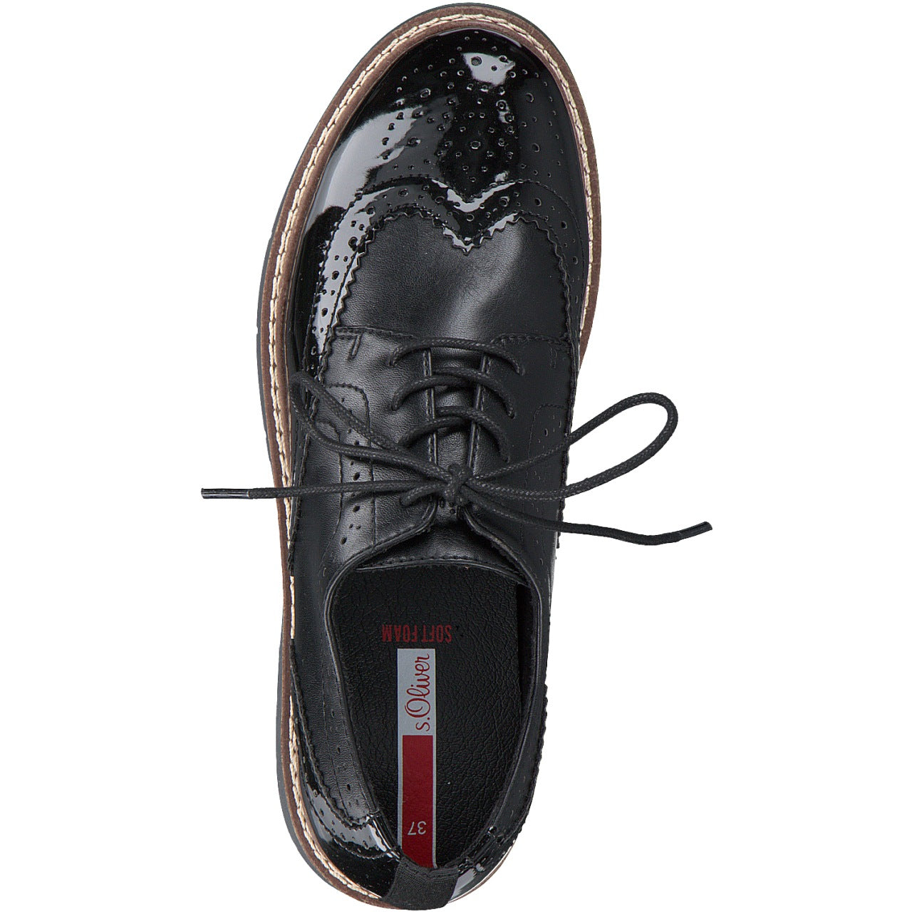S Oliver Womens Shoe 23604 Black brogue - Imeldas Shoes Norwich