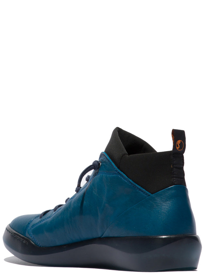 Softinos Biel Blue elastic lace high top trainer - Imeldas Shoes Norwich