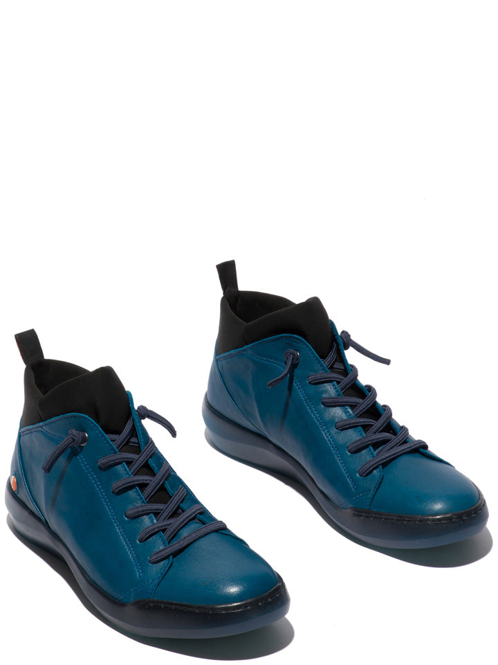 Softinos Biel Blue elastic lace high top trainer - Imeldas Shoes Norwich