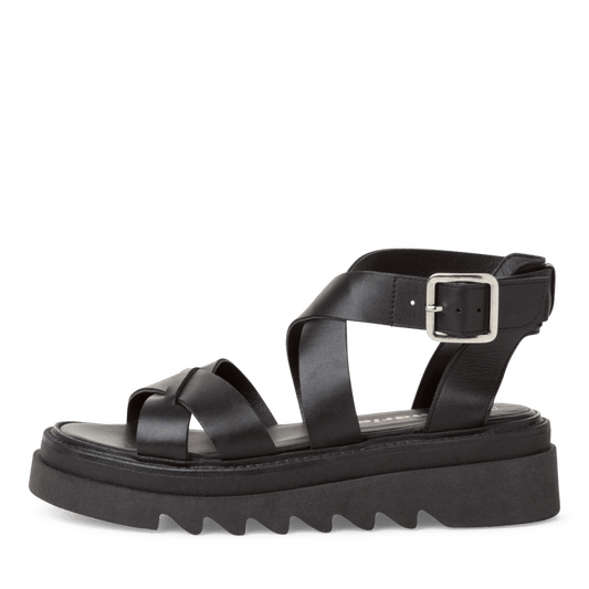 Tamaris 1-1-287303-28 black platform sandal - Imeldas Shoes Norwich