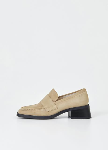 Vagabond Blanca suede beige Heeled loafer shoe - Imeldas Shoes Norwich