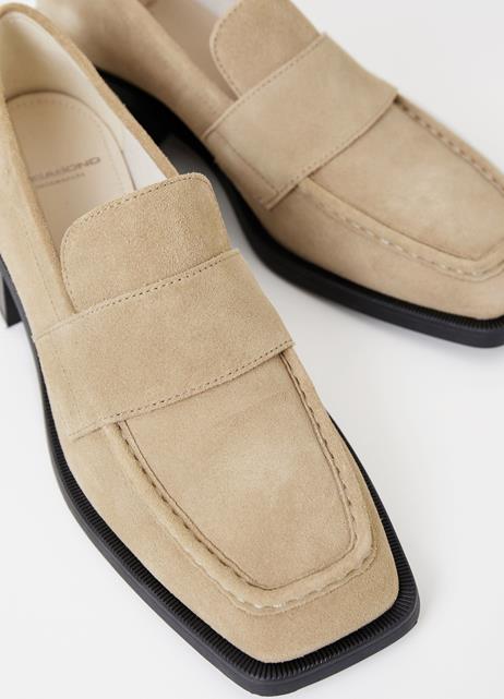 Vagabond Blanca suede beige Heeled loafer shoe - Imeldas Shoes Norwich