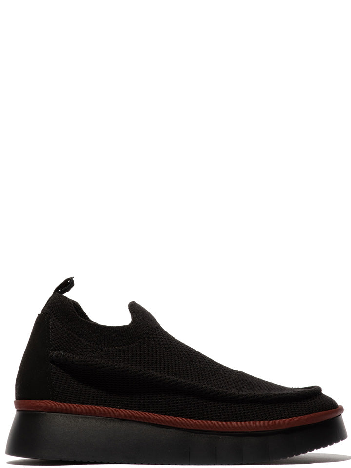 Fly London Cell knit black pull on shoe - Imeldas Shoes Norwich