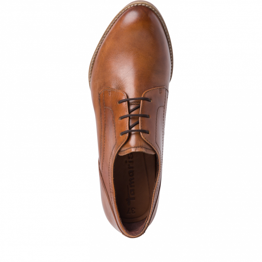 Tamaris 1-1-23300-29 Cognac leather heel lace shoe - Imeldas Shoes Norwich