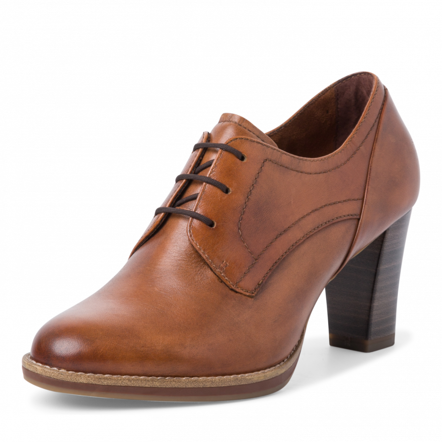 Tamaris 1-1-23300-29 Cognac leather heel lace shoe - Imeldas Shoes Norwich