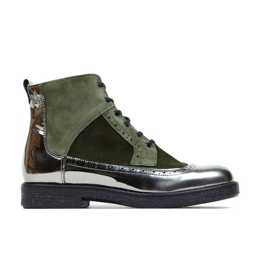 Embassy London Hatter lace up boot olive/chrome - Imeldas Shoes Norwich