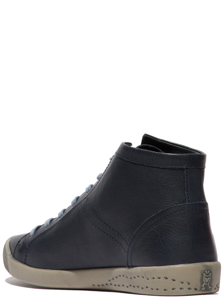 Softinos Isleen leather navy high lace up trainer - Imeldas Shoes Norwich