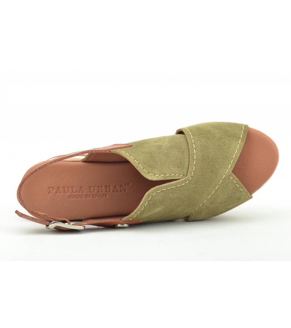 Paula Urban Crossed Strap Khaki suede sandals