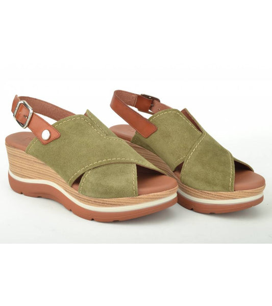 Paula Urban Crossed Strap Khaki suede sandals