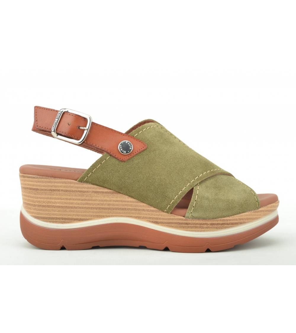 Paula Urban Crossed Strap Khaki suede sandals