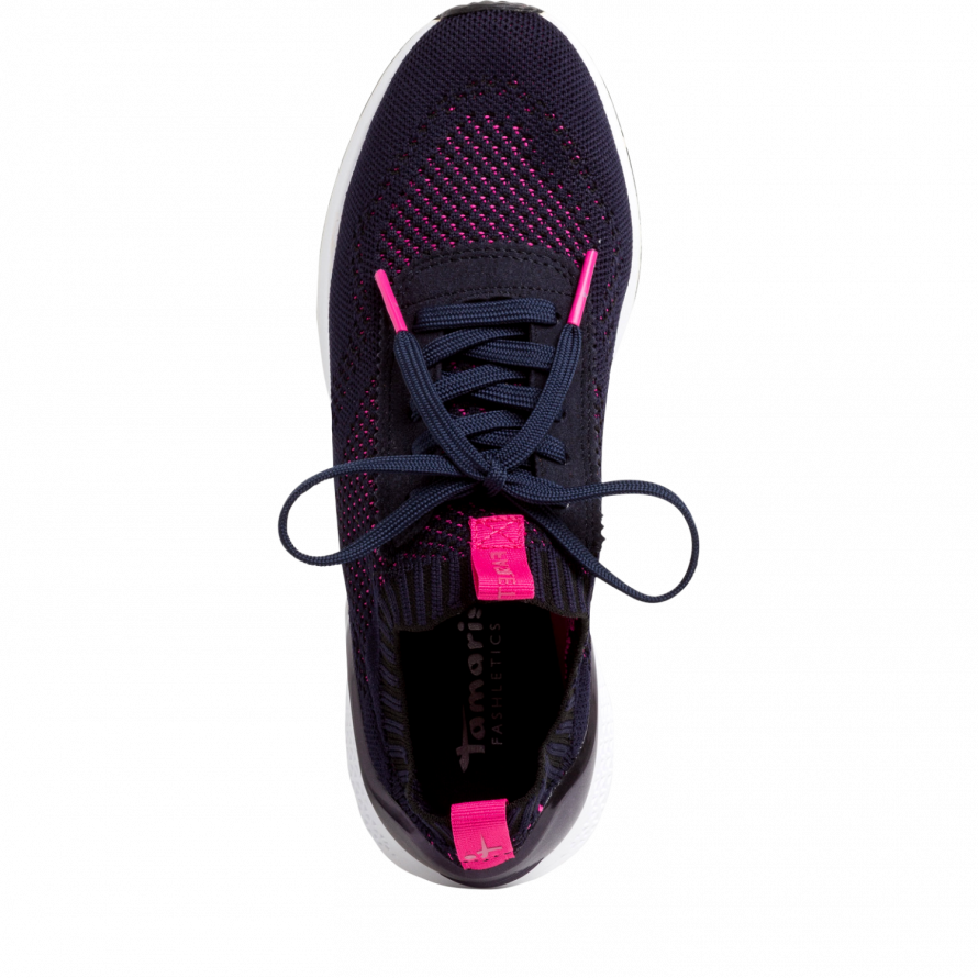 Tamaris 1-1-23714-28 Navy/Magenta lace up trainers - Imeldas Shoes Norwich