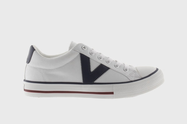 Victoria Canvas Tribu Contrast Lace Up Trainer White - Imeldas Shoes Norwich