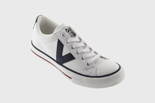 Victoria Canvas Tribu Contrast Lace Up Trainer White - Imeldas Shoes Norwich