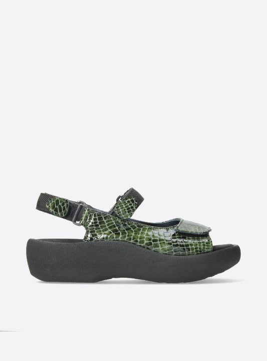 Wolky Jewel Mini Croco Green Leather Sandal - Imeldas Shoes Norwich