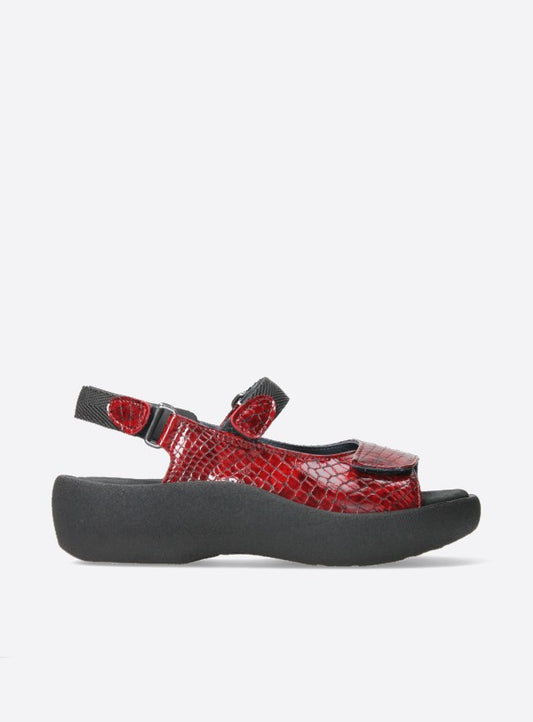 Wolky Jewel Mini Croco Red Leather Sandal - Imeldas Shoes Norwich