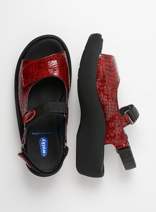 Wolky Jewel Mini Croco Red Leather Sandal - Imeldas Shoes Norwich